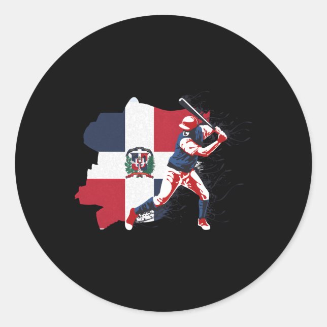 Dominikanische Republik Flag Baseball Player Sport Runder Aufkleber (Vorderseite)