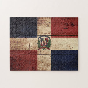 Dominikanische Republik-Flagge auf altem hölzerne