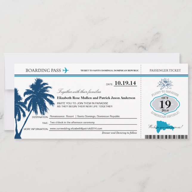 Dominikanische Republik - Hochzeitspass Boarding Einladung (Vorderseite)