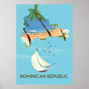 Dominikanische Republik Karte Yacht Reiseplakat Poster