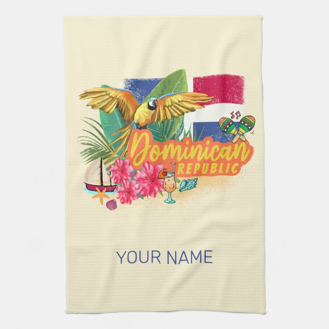 Dominikanische Republik Retro Caribbean Parrot Geschirrtuch (Vertikal)