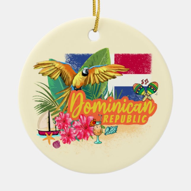 Dominikanische Republik Retro Caribbean Parrot Keramik Ornament (Vorne)