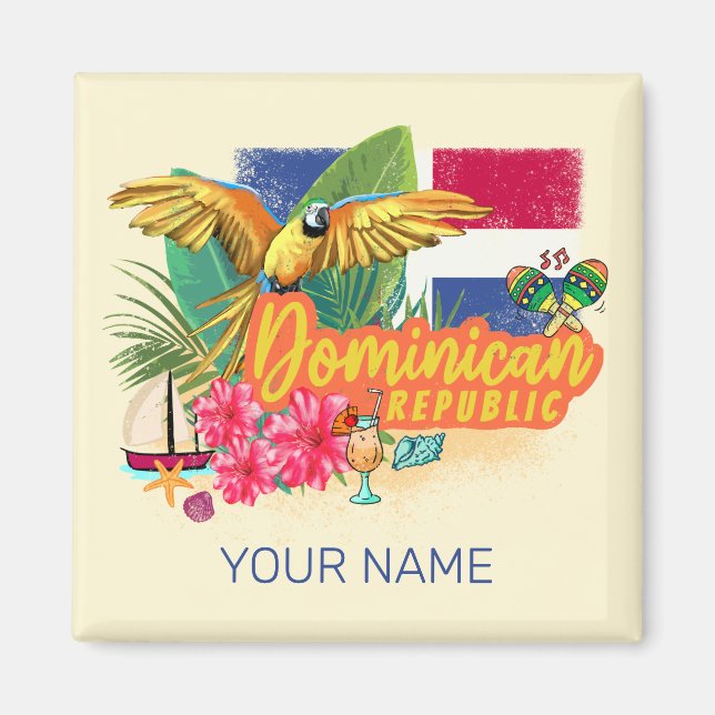 Dominikanische Republik Retro Caribbean Parrot Magnet (Vorne)