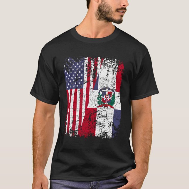 Dominikanische Roots Halbamerikanische Flagge Domi T-Shirt (Vorderseite)