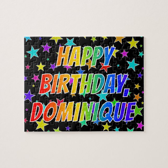 "DOMINIQUE" Vorname, Fun "HAPPY BIRTHDAY" (Horizontal)