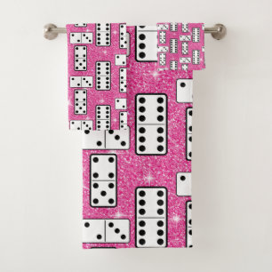 Domino-Steine Domino Brettspiel Rosa Glitter Badhandtuch Set