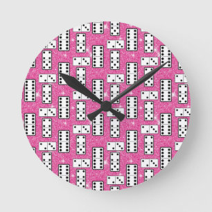 Domino-Steine Domino Brettspiel Rosa Glitter Runde Wanduhr