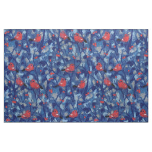 Dompfaffen, rote Vögel, blaue Wald Bäume, Faserkun Stoff