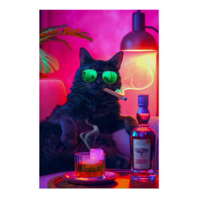 Don Gatto's Nightcap | Extravaganter Cat Drink Whi Poster (Vorderseite)