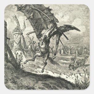 Don Quichote und die Windmühlen Quadratischer Aufkleber