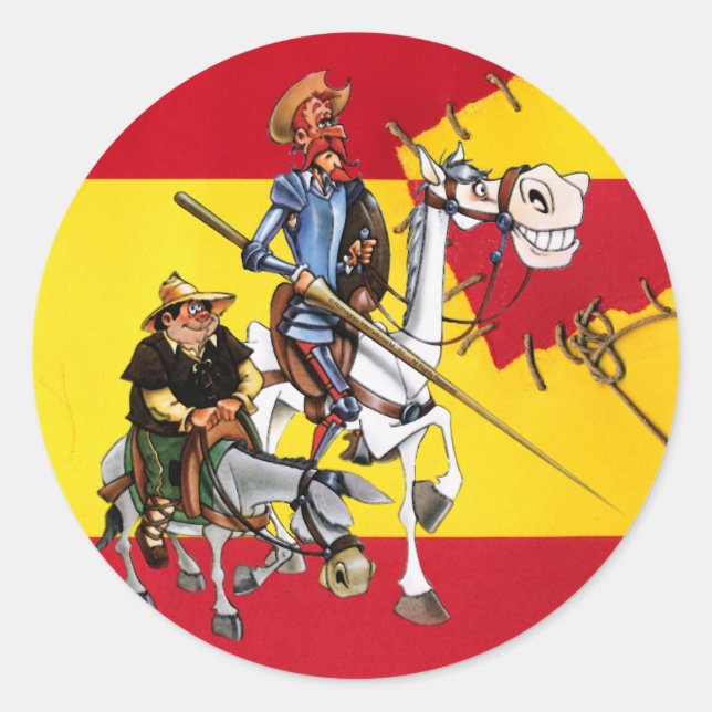 DON QUIJOTE&SANCHO - Windmill unter spanischer Fla Runder Aufkleber (Vorderseite)