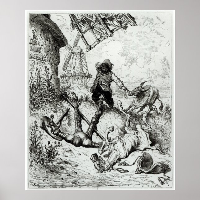 Don Quixote und die Windmühlen Poster (Vorne)