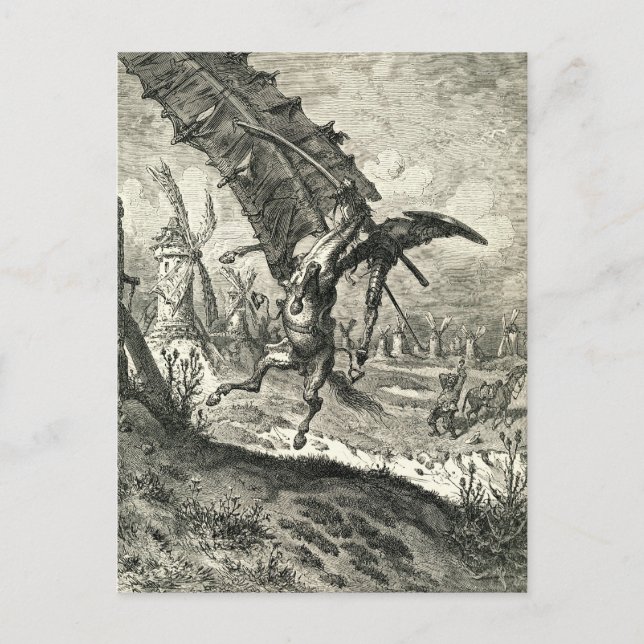 Don Quixote und die Windmühlen Postkarte (Vorderseite)