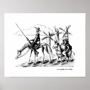 Don Quixote und Sancho Panza Tintenstift zeichnend Poster