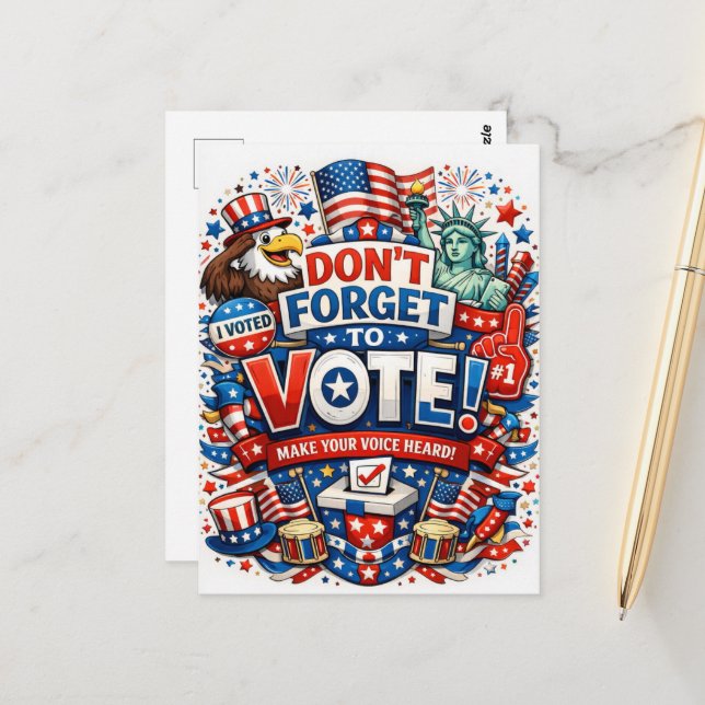 Don’t Forget to Vote! Patriotic Celebration  Postkarte (Vorderseite/Rückseite Beispiel)
