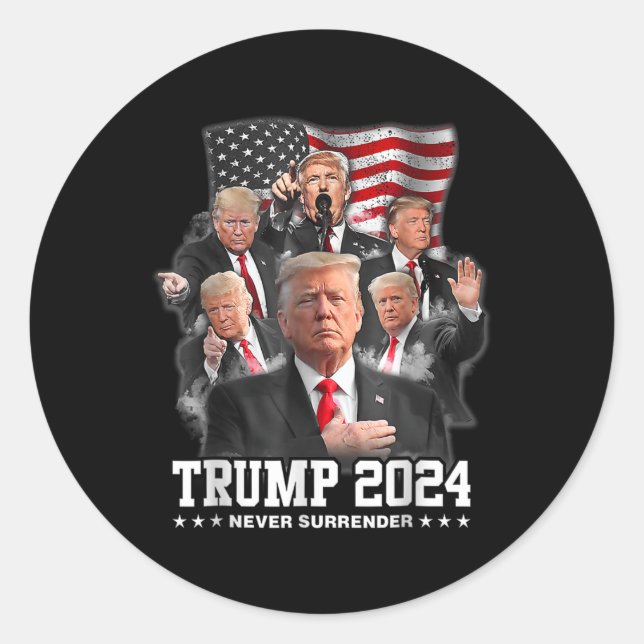 Donald J Trump 2024 nie übergeben Runder Aufkleber (Vorderseite)