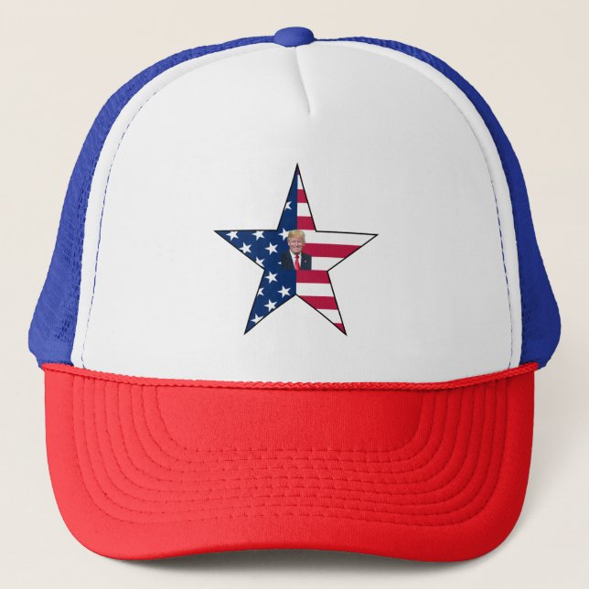 Donald J. Trump~ Präsident~ US-Flagge~ Star ~ MAGA Truckerkappe (Vorderseite)