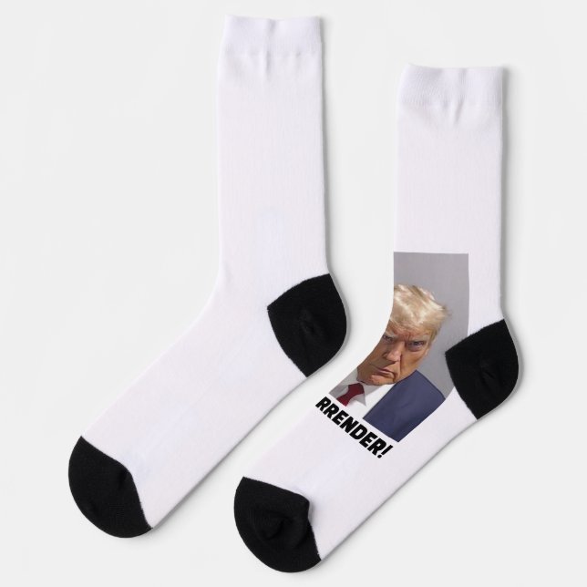 Donald J Trump Tasse Shot - Nie übergeben Long Sle Socken (Linkes Detail)