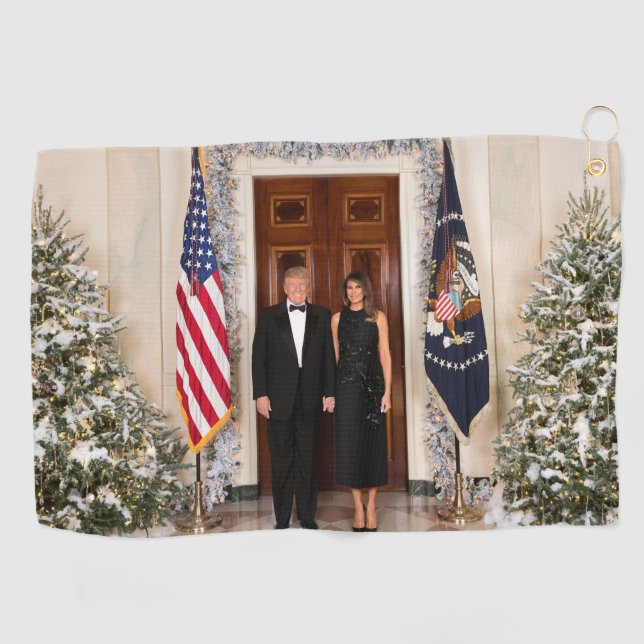 Donald & Melania Trumps Weihnachtsweißhaus Golfhandtuch (Horizontal)