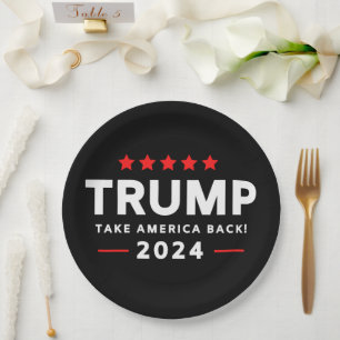 Donald Trump 2024 nimmt die Wahlen in Amerika zurü Pappteller