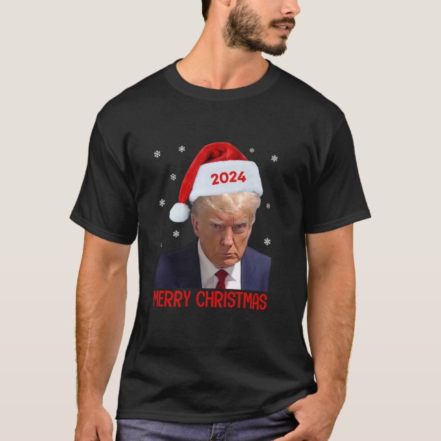 Donald Trump 2024 Weihnachtsmannmütze Frohe Weihna T-Shirt (Vorderseite)