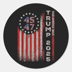 Donald Trump 2025: Amerikas amerikanische Flagge b Runder Aufkleber