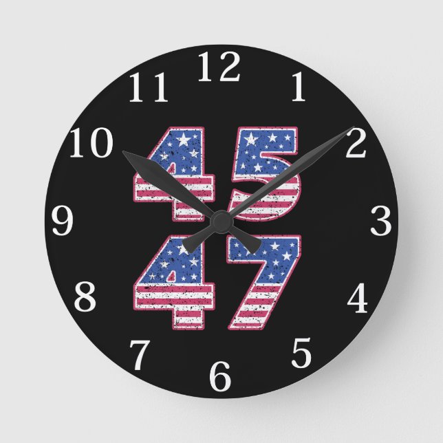 Donald Trump 45-47 Runde Wanduhr (Vorderseite)