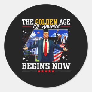 Donald Trump beginnt das goldene Zeitalter Amerika Runder Aufkleber