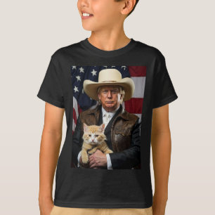 Donald Trump Cat Shirt Cowboy American Flag Flag