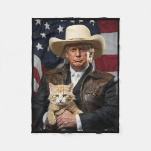 Donald Trump Cat Shirt Cowboy American Flag Flag Fleecedecke