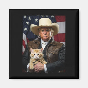 Donald Trump Cat Shirt Cowboy American Flag Flag Magnet