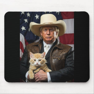 Donald Trump Cat Shirt Cowboy American Flag Flag Mousepad