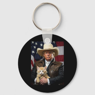 Donald Trump Cat Shirt Cowboy American Flag Flag Schlüsselanhänger