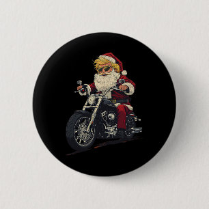Donald Trump Christmas Biker Motorbike Funny Santa Button