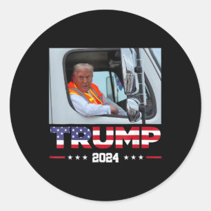Donald Trump fährt in Garbage Truck 1 Runder Aufkleber