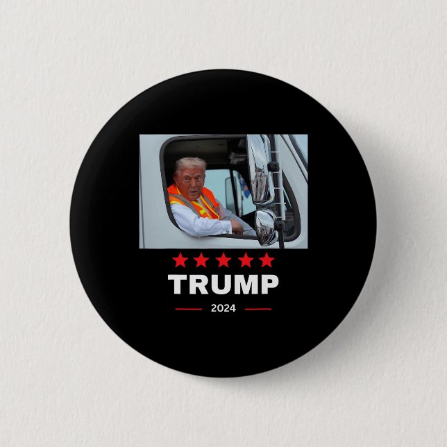 Donald Trump fährt in Garbage Truck Button (Vorderseite)