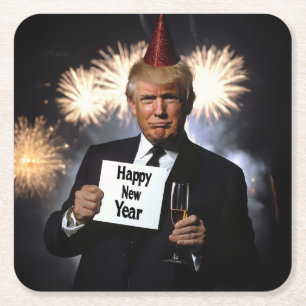Donald Trump feiert Neujahr im Stil Rechteckiger Pappuntersetzer