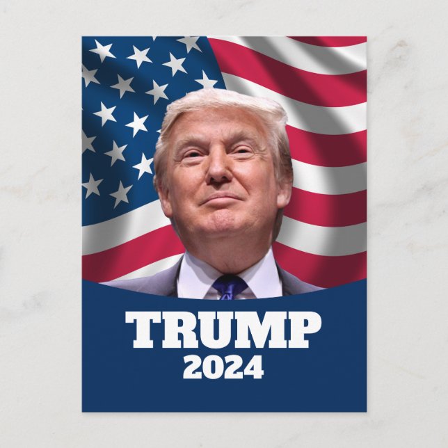 Donald Trump Foto American Flag - Präsident 2024 Postkarte (Vorderseite)