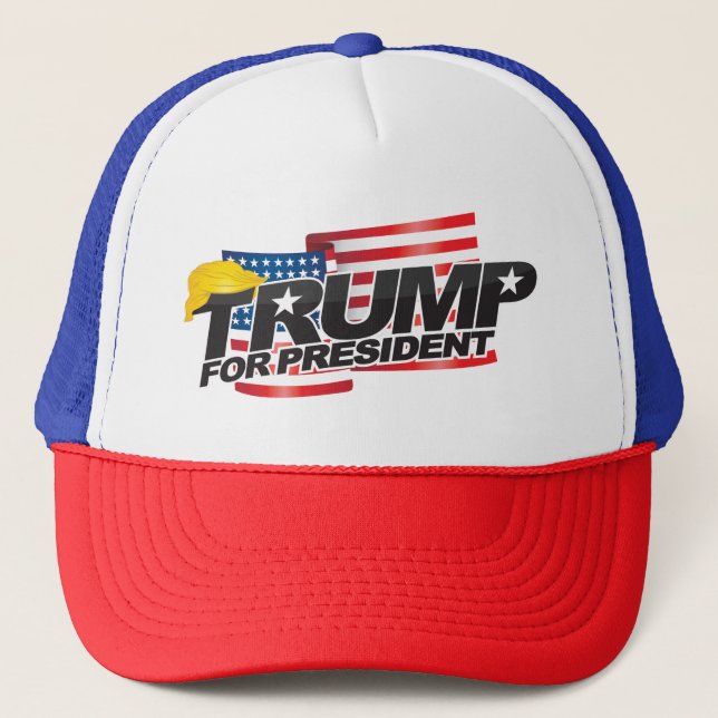 Donald Trump für Präsident (mit Haar) Hut Truckerkappe (Vorderseite)