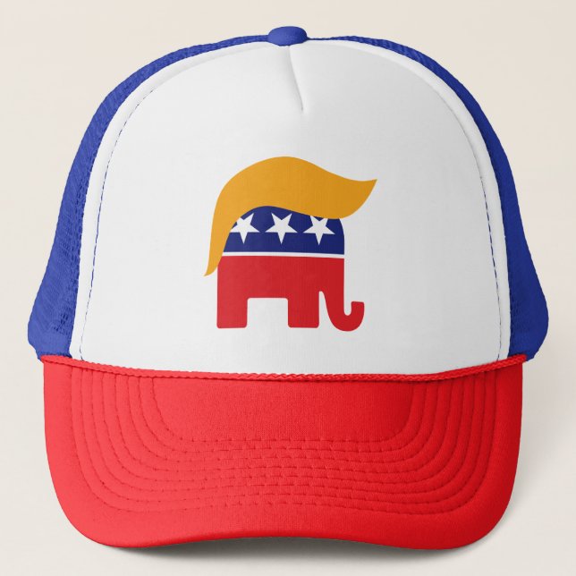 Donald Trump GOP Republikanisches Elephant Hair-Lo Truckerkappe (Vorderseite)