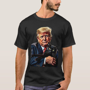 Donald Trump Holding Cat Graphic Funny Political M T-Shirt