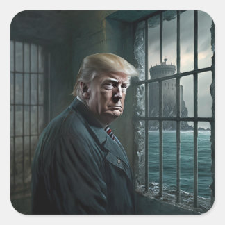 Donald Trump im Gefängnis von Alcatraz Quadratischer Aufkleber