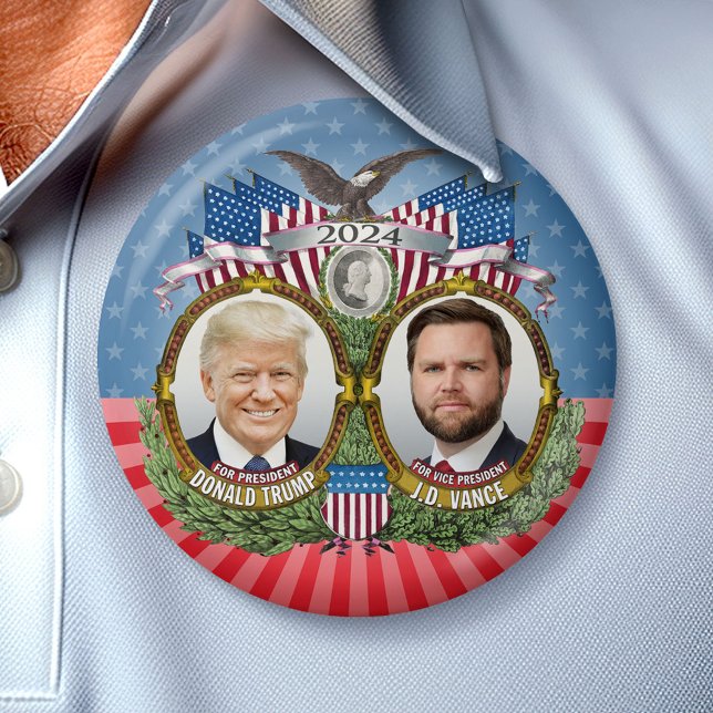 Donald Trump JD Vance Präsident Vice Foto Stars Button (Campaign Button)