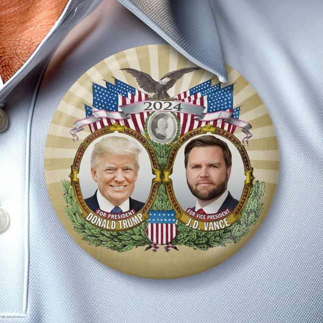 Donald Trump JD Vance Vizepräsident Foto GOLD Button (Campaign Button)