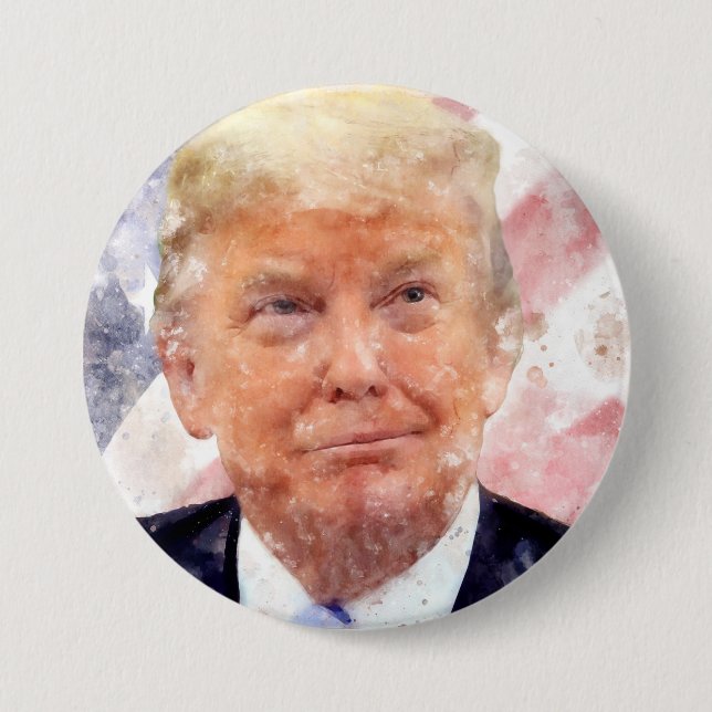 Donald Trump lächelt unter amerikanischer Flagge Button (Vorderseite)