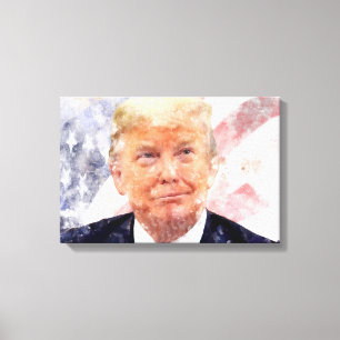 Donald Trump lächelt unter amerikanischer Flagge Leinwanddruck