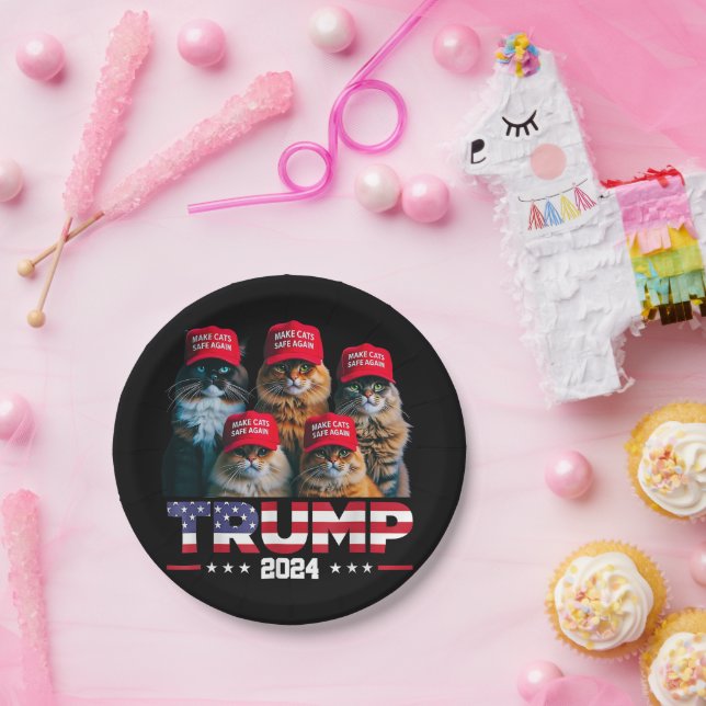 Donald Trump macht Cats wieder sicherer Red Hat 20 Pappteller (Party)