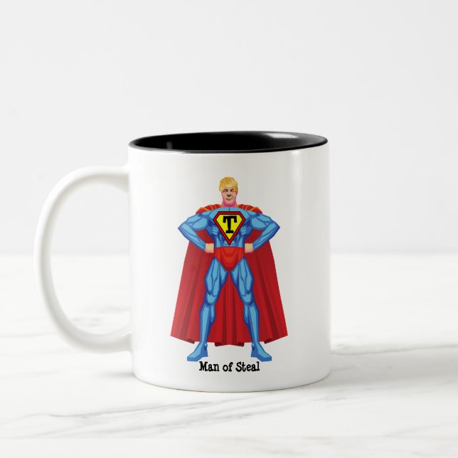 Donald Trump Mann aus Stahl Zweifarbige Tasse (Links)