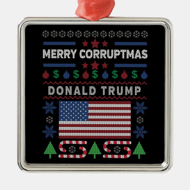 Donald Trump Merry Corruptmas Holiday Silbernes Ornament (Vorne)