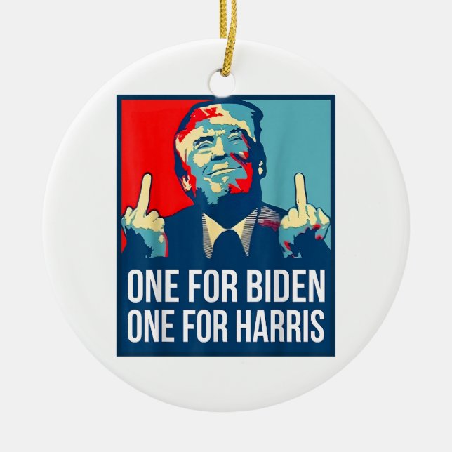 Donald Trump Middle Finger Biden Harris America Re Keramik Ornament (Vorne)